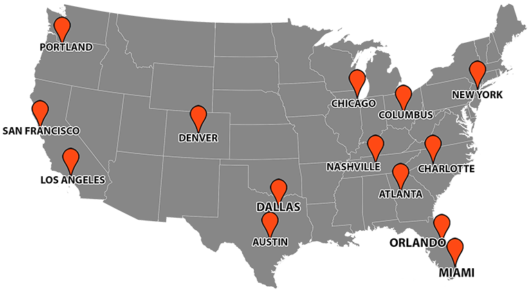 Map of Bandago locations in the USA