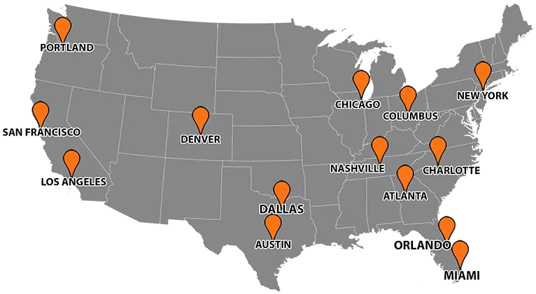 Map of Bandago locations in the USA
